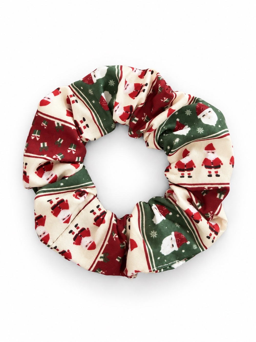 Red & Green Santa Clause Snowflake Christmas Present Theme Soft Comfy Scrunchie